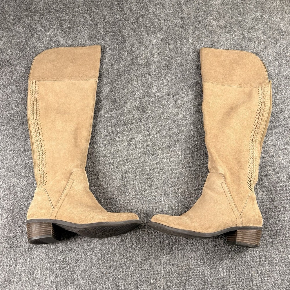 Vince Camuto Bendra Tall Boots Women's 6.5M Taupe Suede Side Zip Riding Low Heel - Picture 6 of 15